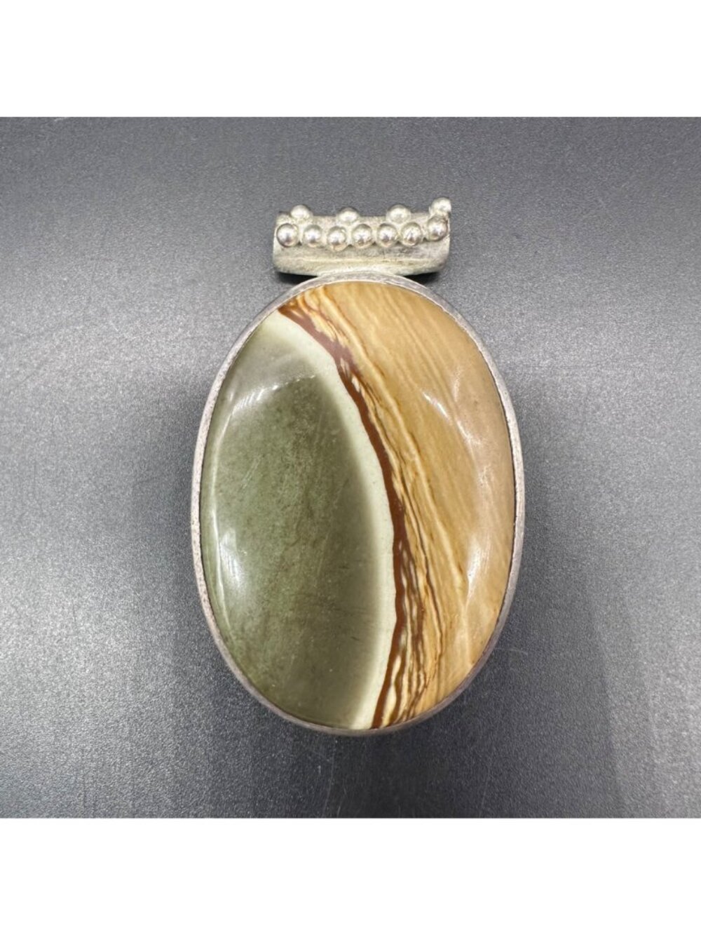 Large Landscape Jasper Pendant Owyhee Beach Ocean Nautical Silver Tone Metal - Picture 3 of 8